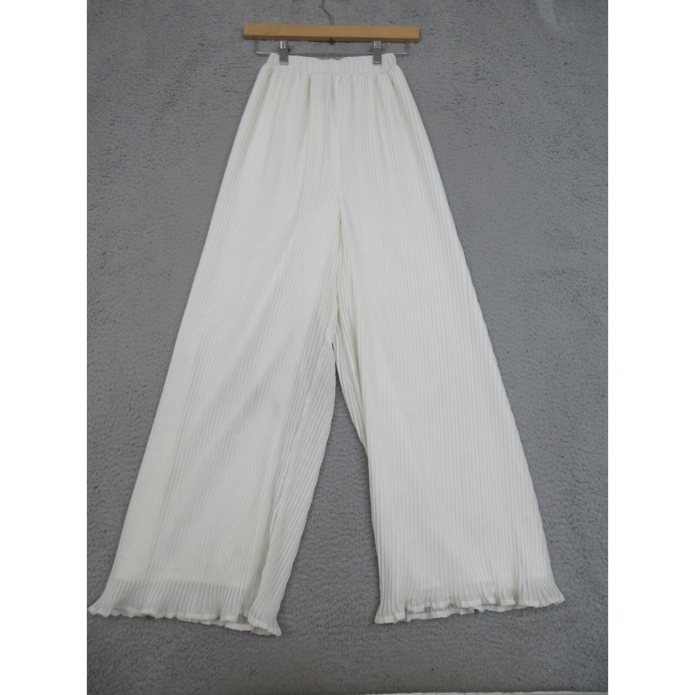 Reclaimed Vintage Wide Leg Ruffled Pant Women 0 Ivory Cream Pleated Y2K Feminine